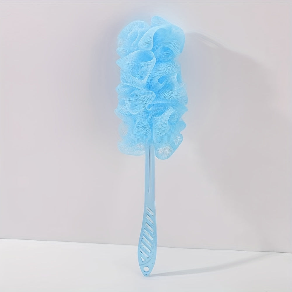 1pc Long Handle Bath Massager with Soft Flower Head - Pastel Colors (Pink, Blue, Green, Yellow, Purple) - Extended Reach Back Scratcher for Men & Women, Manual Body Rub Tool for Spa & Home Use, No Batteries/Electricity, Durable Bath Accessory, Fluffy