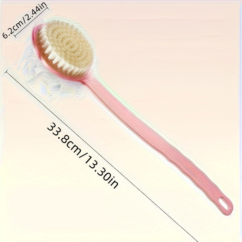1pc Long Handle Shower Brush with Double-Sided Mesh Exfoliating Scrubber, Gentle on Light Beige, Essential Bathroom Shower Accessory