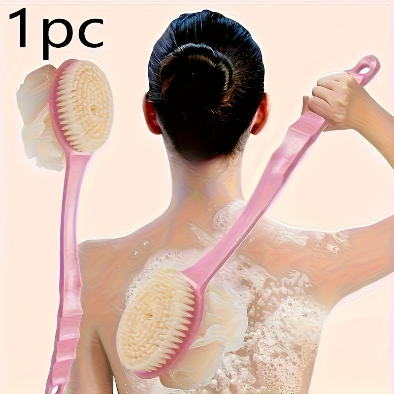 2-in-1 Long Handle Bath Brush & Body Scrubber - Dual-Sided Exfoliating Brush with Soft Fibers, Back Scrubber, Non-Toxic Manual Shower Tool for Gentle Dead Light Beige Removal, No Electricity/Battery Needed - Ideal for Home, Spa, Travel Use, Home Spa,