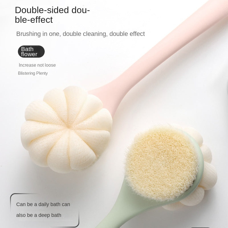 Home bathroom shower brush with long handle and soft bristles for back scrubbing; can be hung on the wall, Shower Back Scrub Brush, Body Brush for Shower, Bath Brush Two Side, Shower Sponge with Handle, Bath Mat, Shower Scrubber, Bath Accessory, Ergonomic