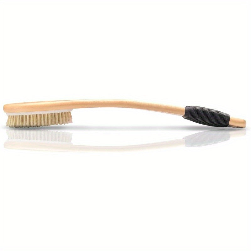 Ergonomic Bath Brush with Long Handle - Natural Soft Exfoliating Scrubber for Wet Or Dry Use, Non-Slip Grip