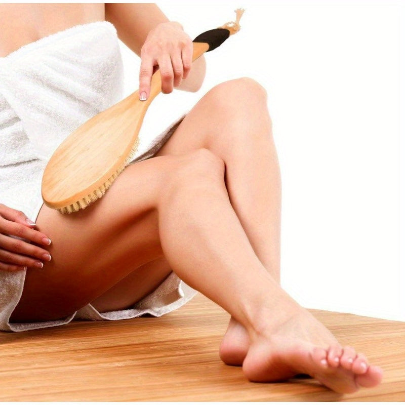 Ergonomic Bath Brush with Long Handle - Natural Soft Exfoliating Scrubber for Wet Or Dry Use, Non-Slip Grip