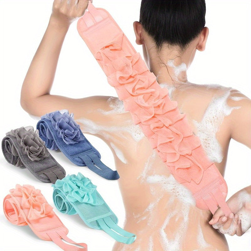 Back Scrubber & Body Washer - Double-Sided Exfoliating Shower Cloth with Long Handle Strap, Pastel Pink/teal/gray/, for Back, Arms, Legs, Feet - Bathroom Shower Essentials for Women & Men - Durable Polyester Body Scrubber, Back Scrubber for Shower,