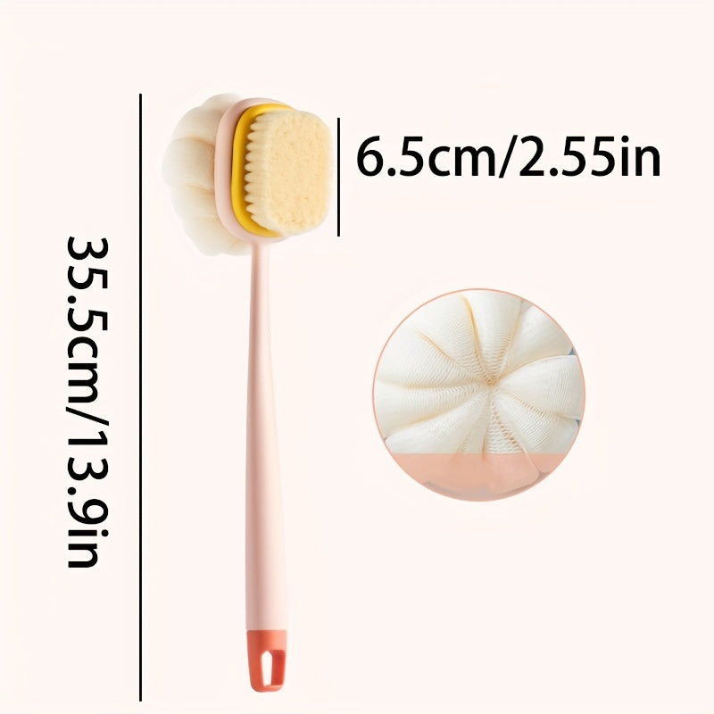 Dual-Sided Bath Body Brush with Long Handle - Non-Electric Exfoliating and Massage Back Scrubber with Bristle Brush & Loofah Sponge - Skin Cleansing and Exfoliating Tool for Men and Women - Bathroom Essentials & Accessory