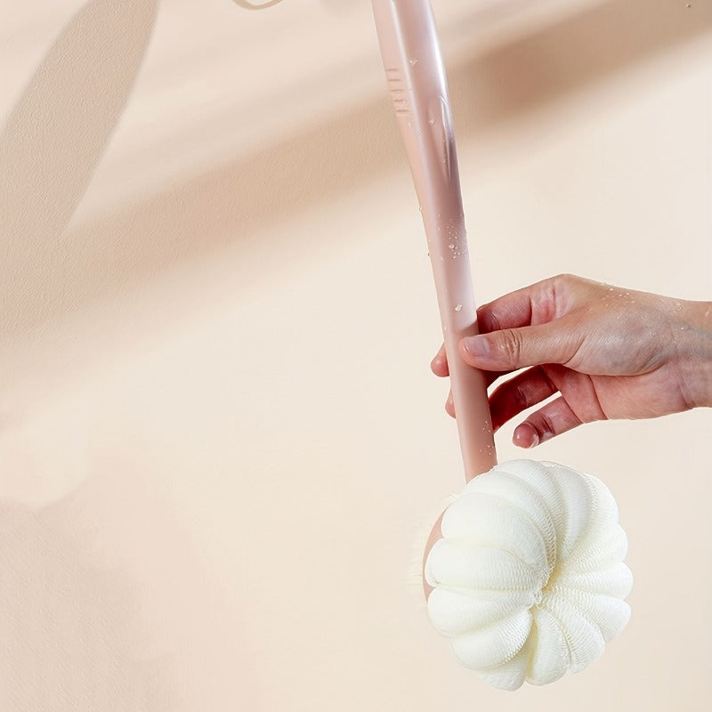 Dual-Sided Bath Body Brush with Long Handle - Non-Electric Exfoliating and Massage Back Scrubber with Bristle Brush & Loofah Sponge - Skin Cleansing and Exfoliating Tool for Men and Women - Bathroom Essentials & Accessory