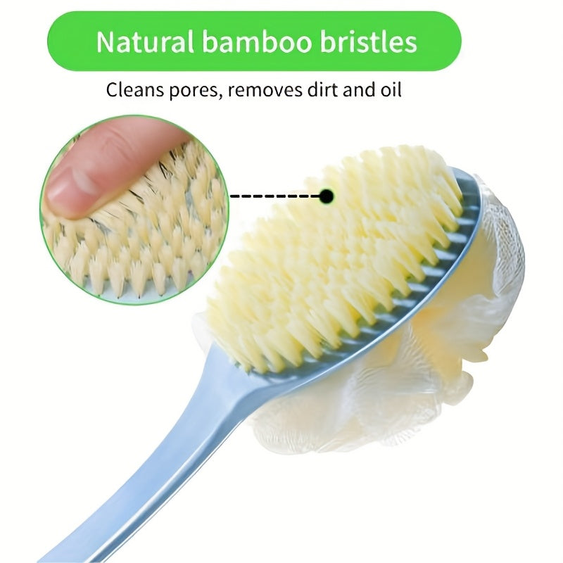 3 Pack Back Shower Body Brushes | Shower Body Brush with Bristles and Loofah | Back Scrubber Bath Mesh Sponge for Wet or Dry Long Handle for Light Beige Exfoliating Bath, Exfoliating Light Beige for Men and Women (Blue)