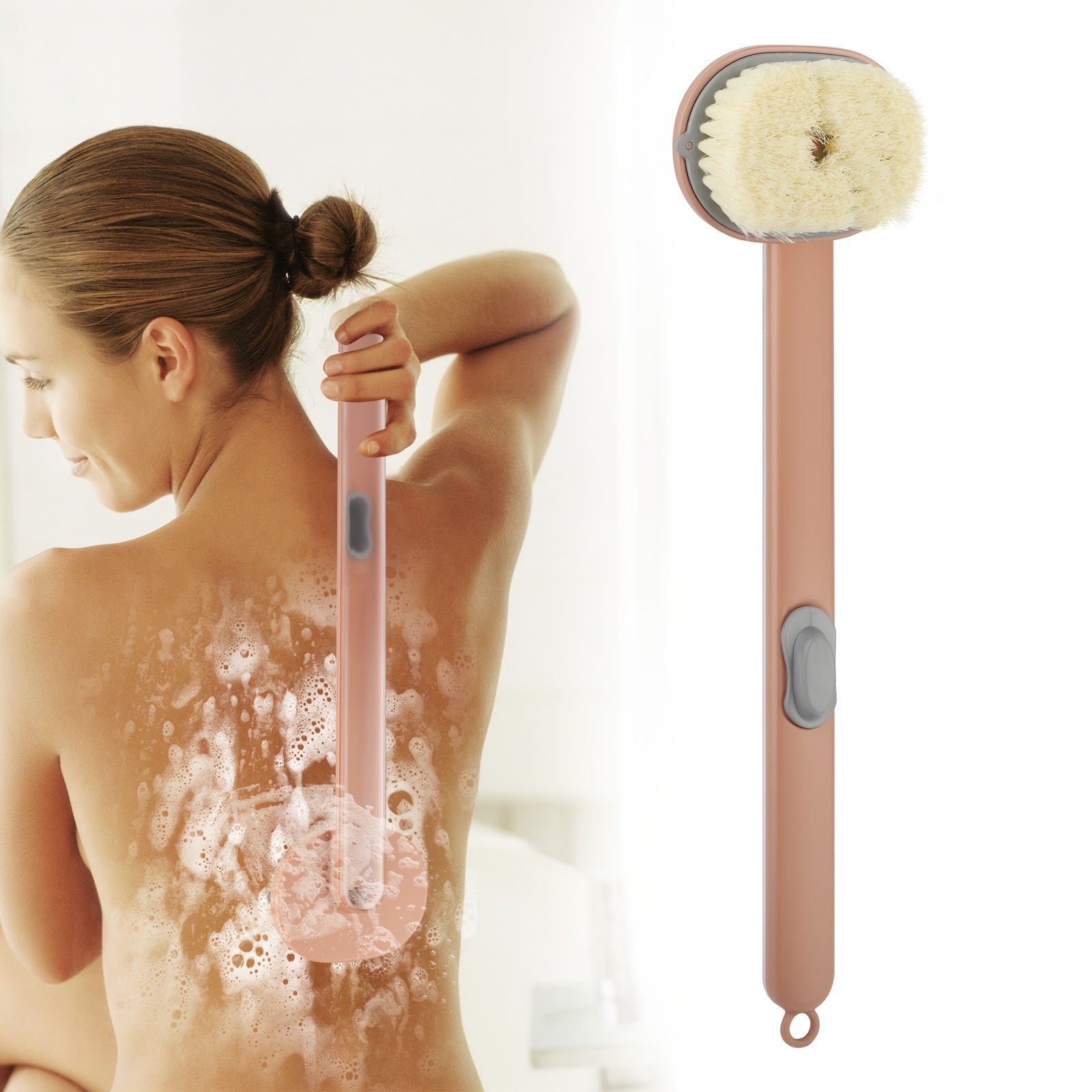 1pc Liquid Bath Brush, Exfoliating Shower Back Scrubber With Hanging Loop, Detachable Brush Head, Built-in Body Wash Reservoir, Ideal For Deep Clean & Massage