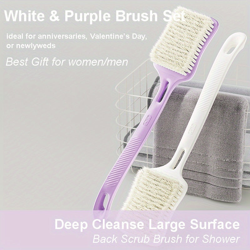 2 Pack Extra Long Handle Bath Brush With Ergonomic Grip, Back Scrubber For Exfoliation & Deep Cleaning, Firm Bristles For Dead Skin Removal, Hanging Hook For Shower Storage, Ideal For Seniors & Limited Mobility, Extended Reach, Heavy-Duty, Non-Slip Grip