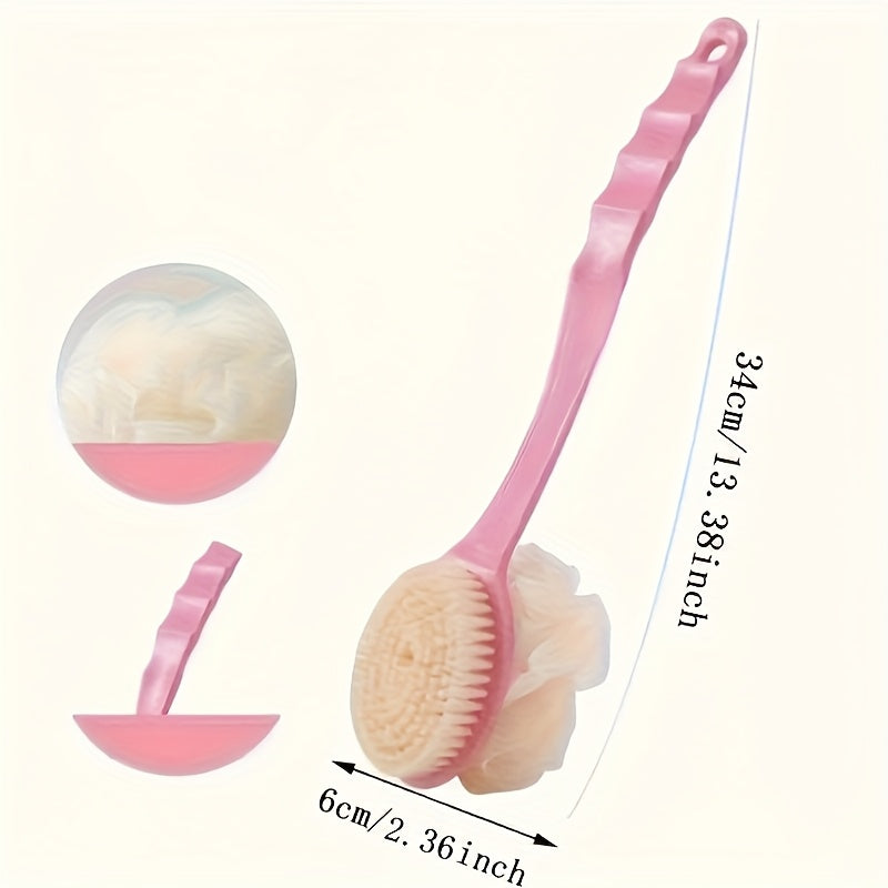2-in-1 Long Handle Bath Brush & Body Scrubber - Dual-Sided Exfoliating Brush with Soft Fibers, Back Scrubber, Non-Toxic Manual Shower Tool for Gentle Dead Light Beige Removal, No Electricity/Battery Needed - Ideal for Home, Spa, Travel Use, Home Spa,