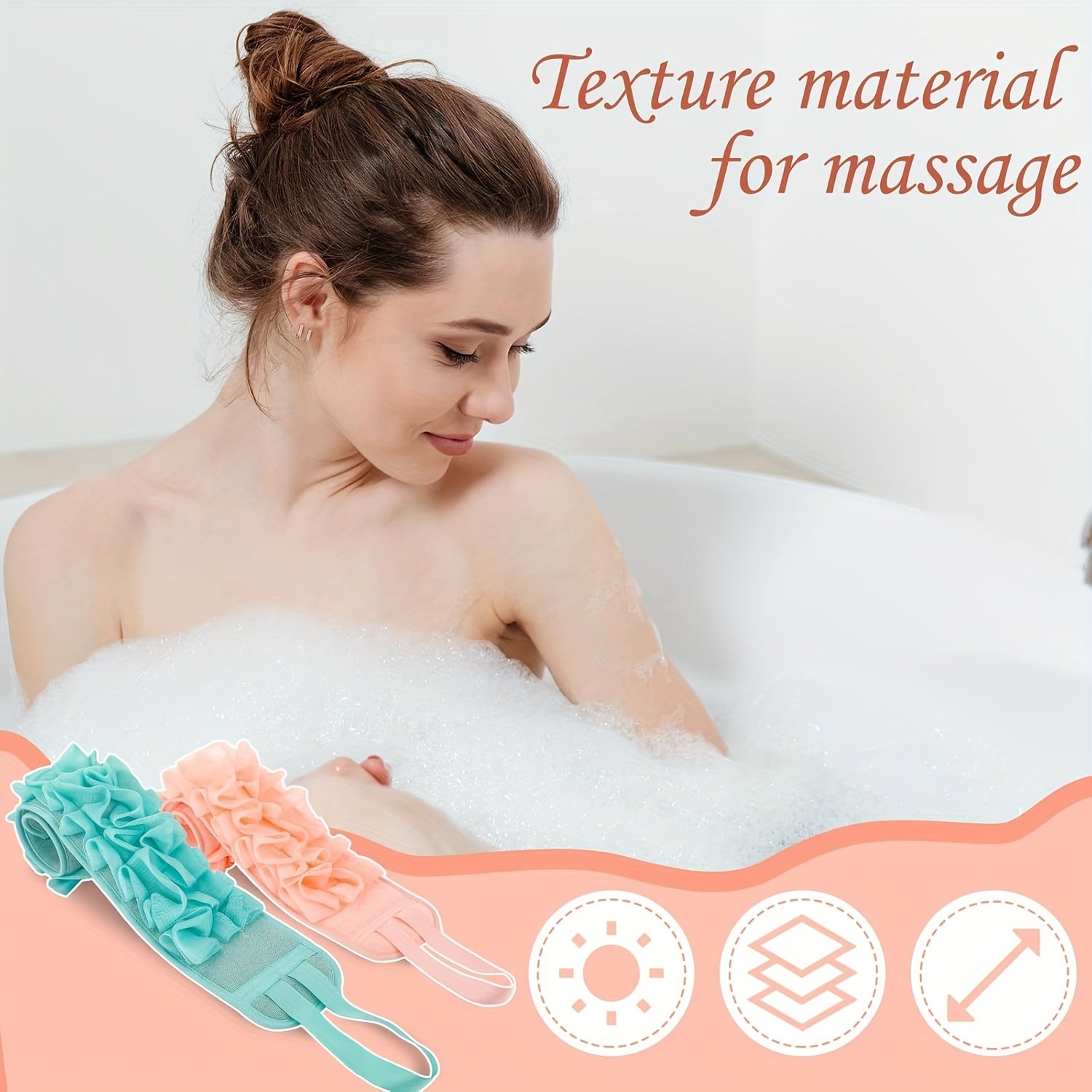 Back Scrubber & Body Washer - Double-Sided Exfoliating Shower Cloth with Long Handle Strap, Pastel Pink/teal/gray/, for Back, Arms, Legs, Feet - Bathroom Shower Essentials for Women & Men - Durable Polyester Body Scrubber, Back Scrubber for Shower,