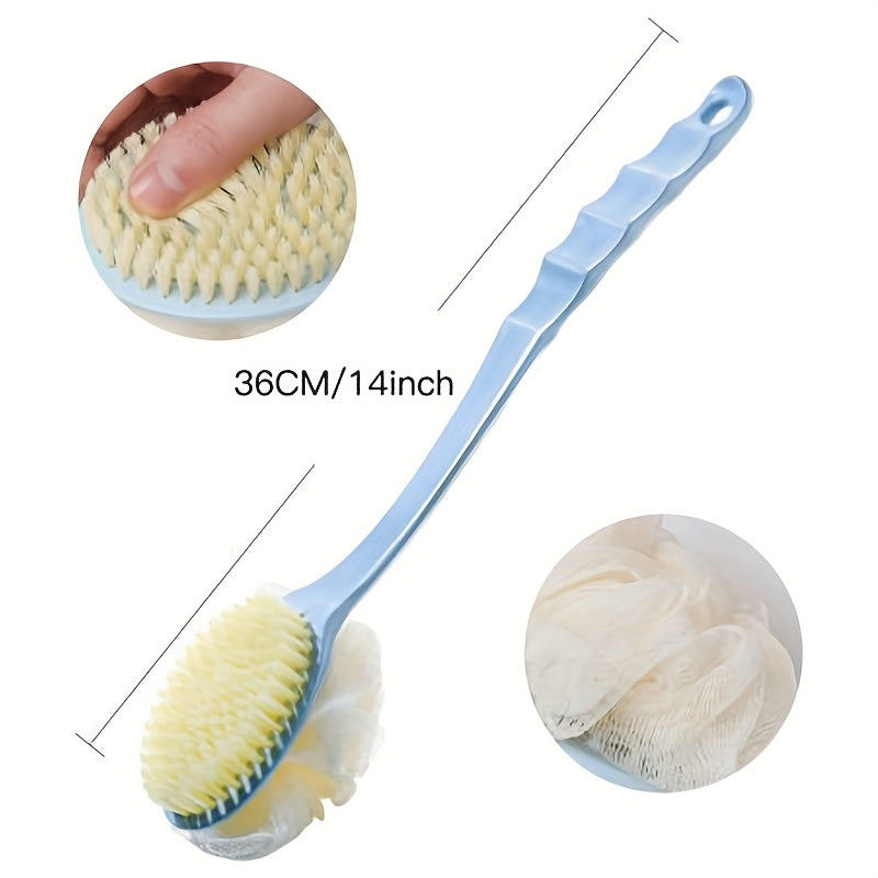 3 Pack Back Shower Body Brushes | Shower Body Brush with Bristles and Loofah | Back Scrubber Bath Mesh Sponge for Wet or Dry Long Handle for Light Beige Exfoliating Bath, Exfoliating Light Beige for Men and Women (Blue)