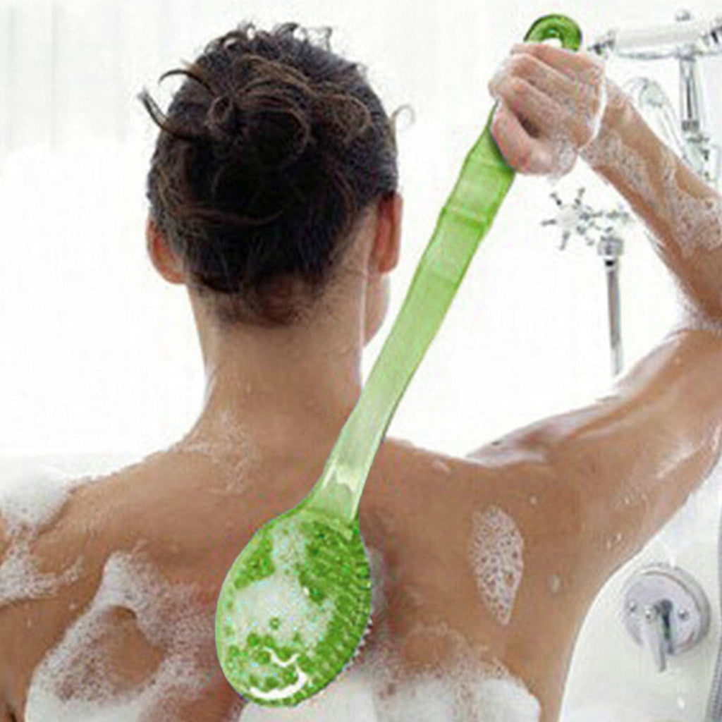1pc Long Handle Bath & Shower Brush with Exfoliating Bristles - Green Ergonomic Body Massager, Durable Bristles for Deep Cleansing, Light Beige Scrub & Shower/Bath Use - Manual Operation, No Electricity, Easy Storage (Bathroom/Kitchen)