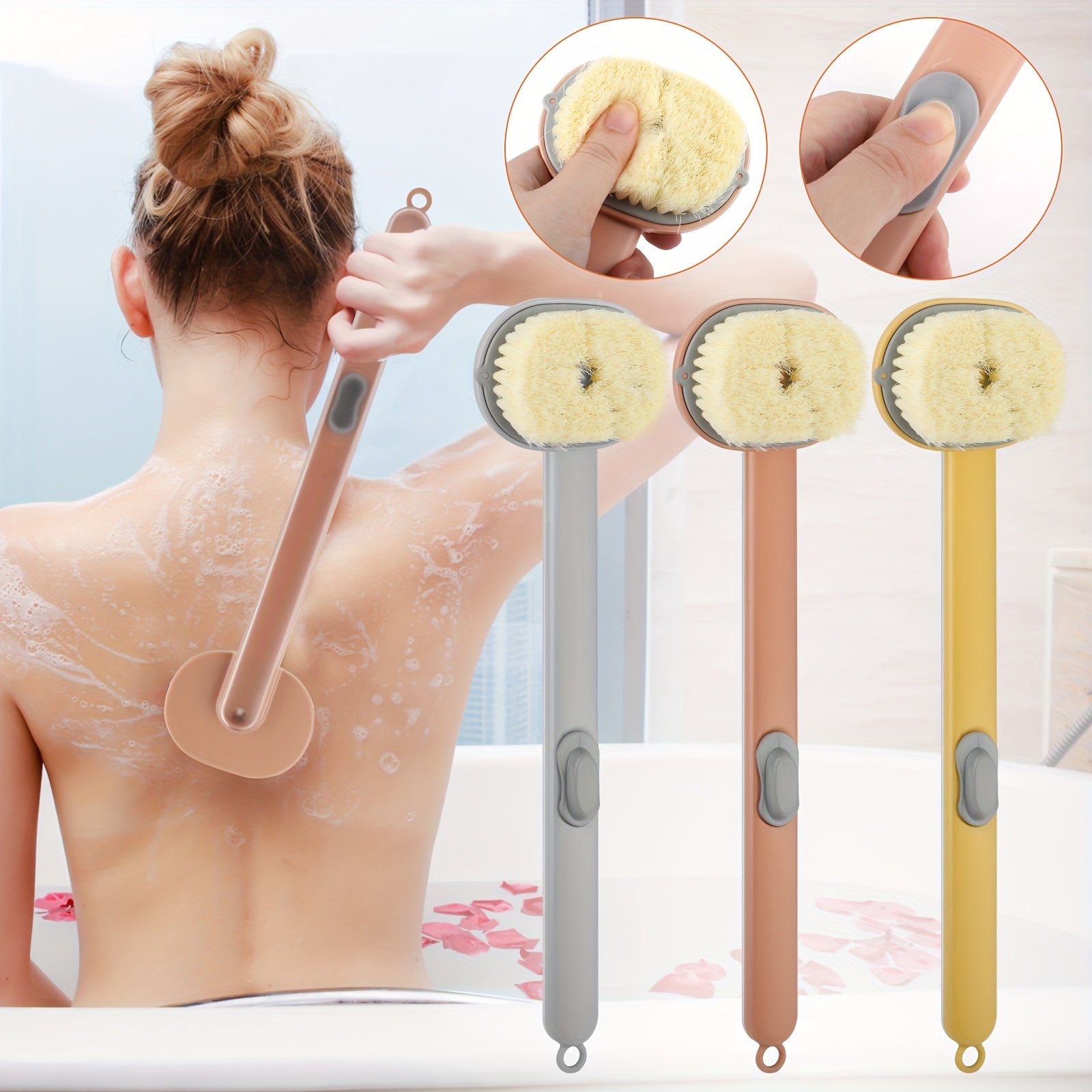 1pc Liquid Bath Brush, Exfoliating Shower Back Scrubber With Hanging Loop, Detachable Brush Head, Built-in Body Wash Reservoir, Ideal For Deep Clean & Massage