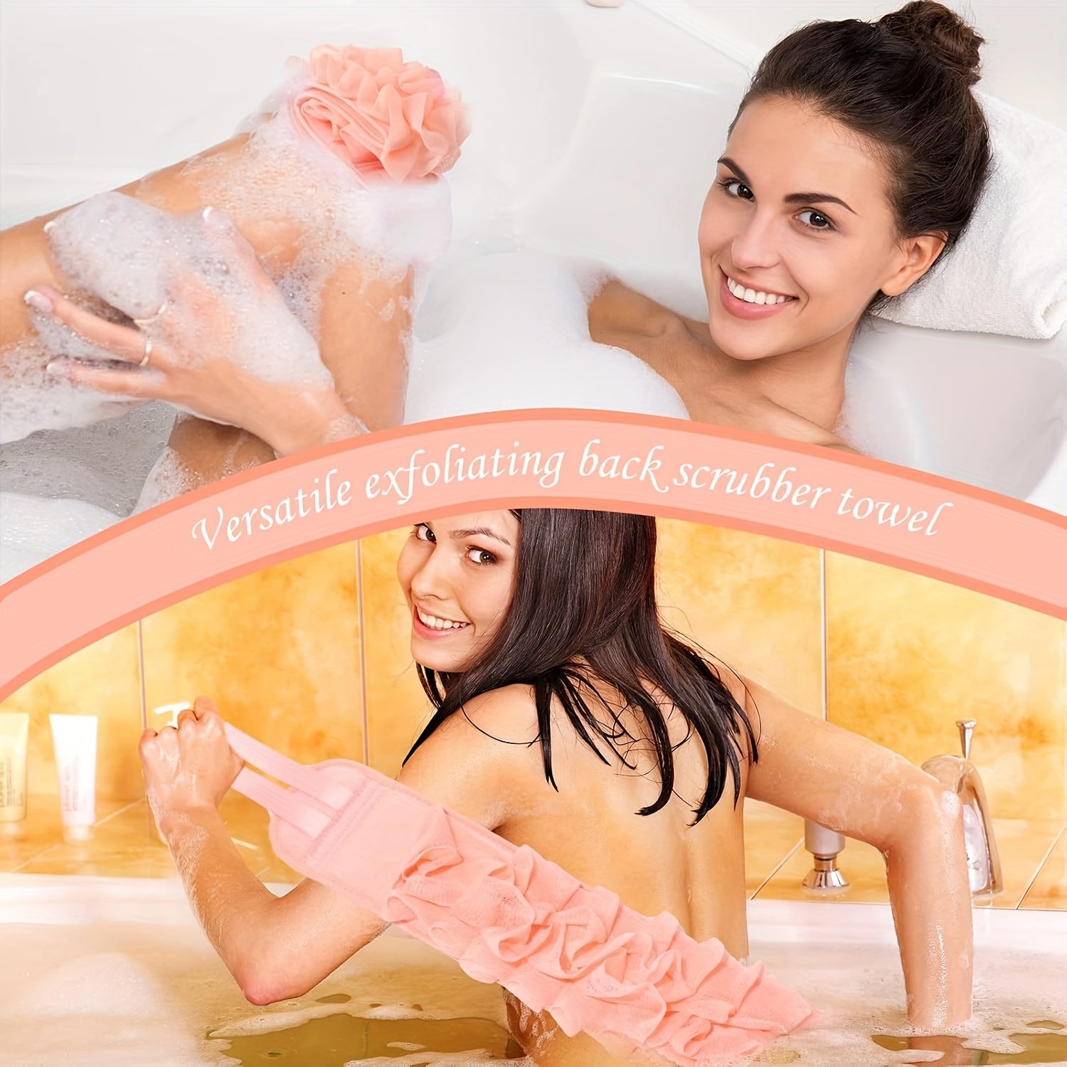 Back Scrubber & Body Washer - Double-Sided Exfoliating Shower Cloth with Long Handle Strap, Pastel Pink/teal/gray/, for Back, Arms, Legs, Feet - Bathroom Shower Essentials for Women & Men - Durable Polyester Body Scrubber, Back Scrubber for Shower,
