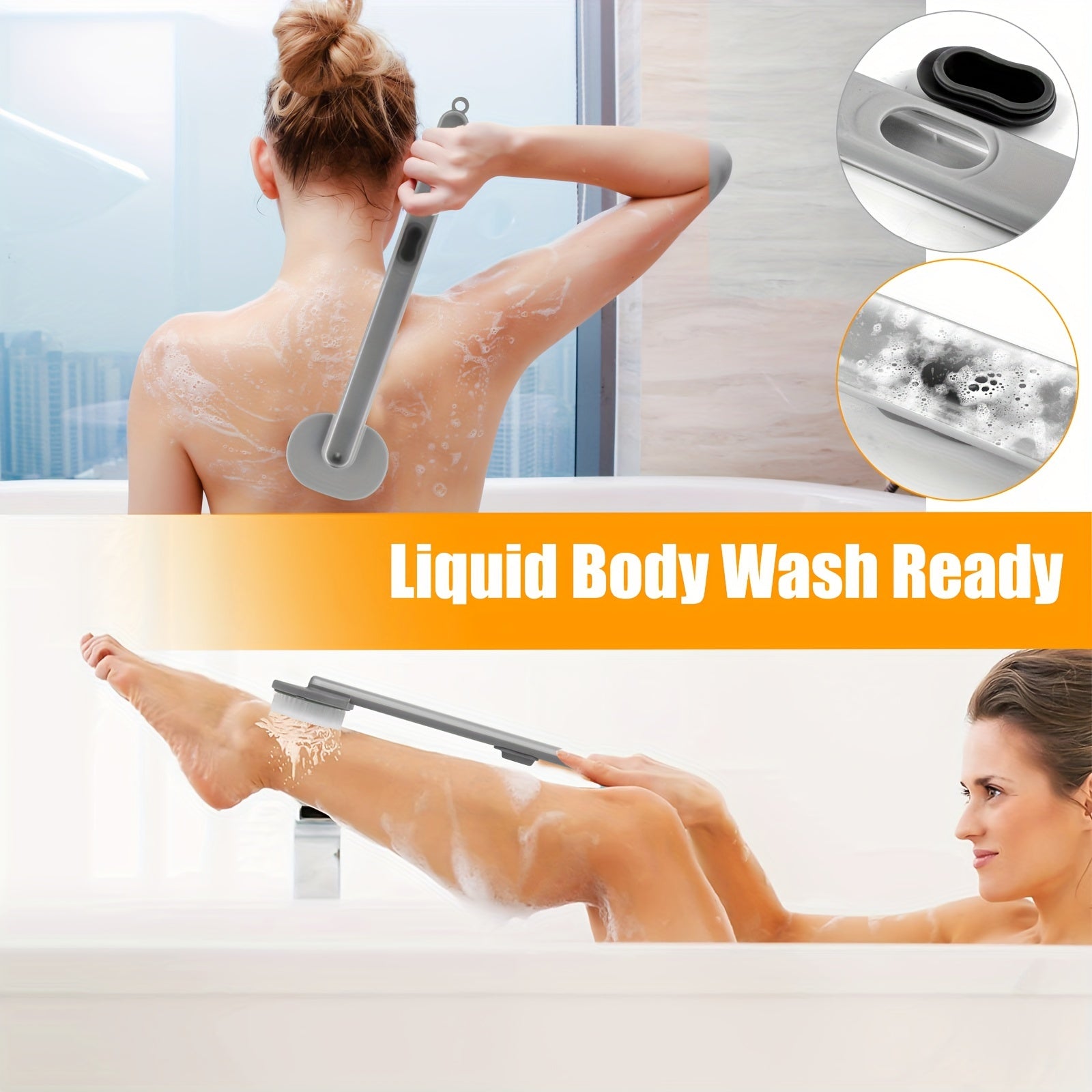1pc Liquid Bath Brush, Exfoliating Shower Back Scrubber With Hanging Loop, Detachable Brush Head, Built-in Body Wash Reservoir, Ideal For Deep Clean & Massage