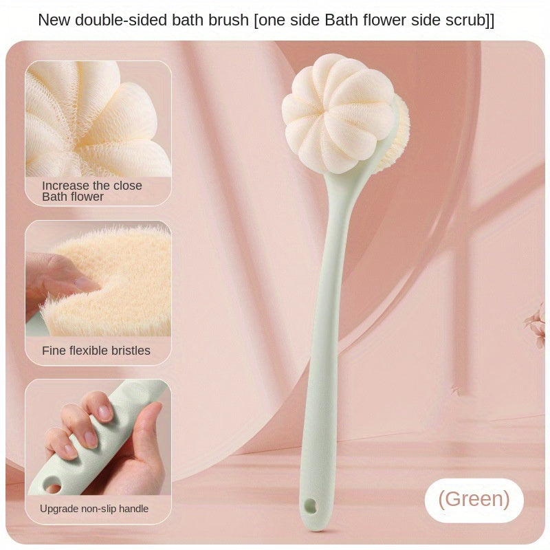 Home bathroom shower brush with long handle and soft bristles for back scrubbing; can be hung on the wall, Shower Back Scrub Brush, Body Brush for Shower, Bath Brush Two Side, Shower Sponge with Handle, Bath Mat, Shower Scrubber, Bath Accessory, Ergonomic