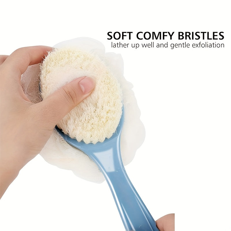 3 Pack Back Shower Body Brushes | Shower Body Brush with Bristles and Loofah | Back Scrubber Bath Mesh Sponge for Wet or Dry Long Handle for Light Beige Exfoliating Bath, Exfoliating Light Beige for Men and Women (Blue)