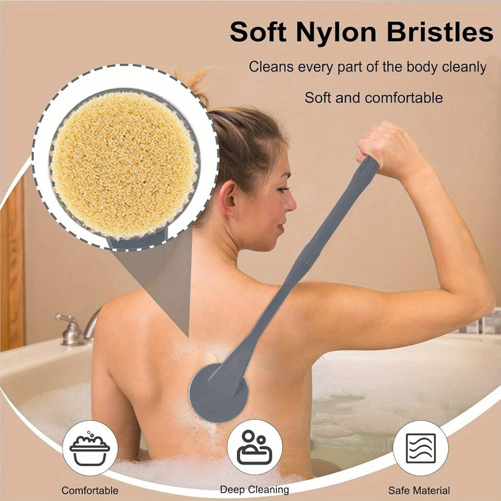 20.5" Long-Handled Back Scrubber for Shower - Deep Cleaning Bath Brush with Ergonomic Design, Non-Slip Grip & Soft Brush Heads for Men & Women (Grey), Shower Cleaning Accessory, Ergonomic Bath Brush, Durable Shower Brush