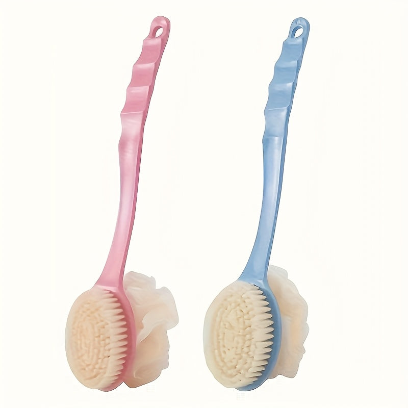 [2 Colors Optional]1pcs 2-In-1 Dual-Head Bath Brush with Soft Loofah for Back Scrubbing: Convenient And Fast