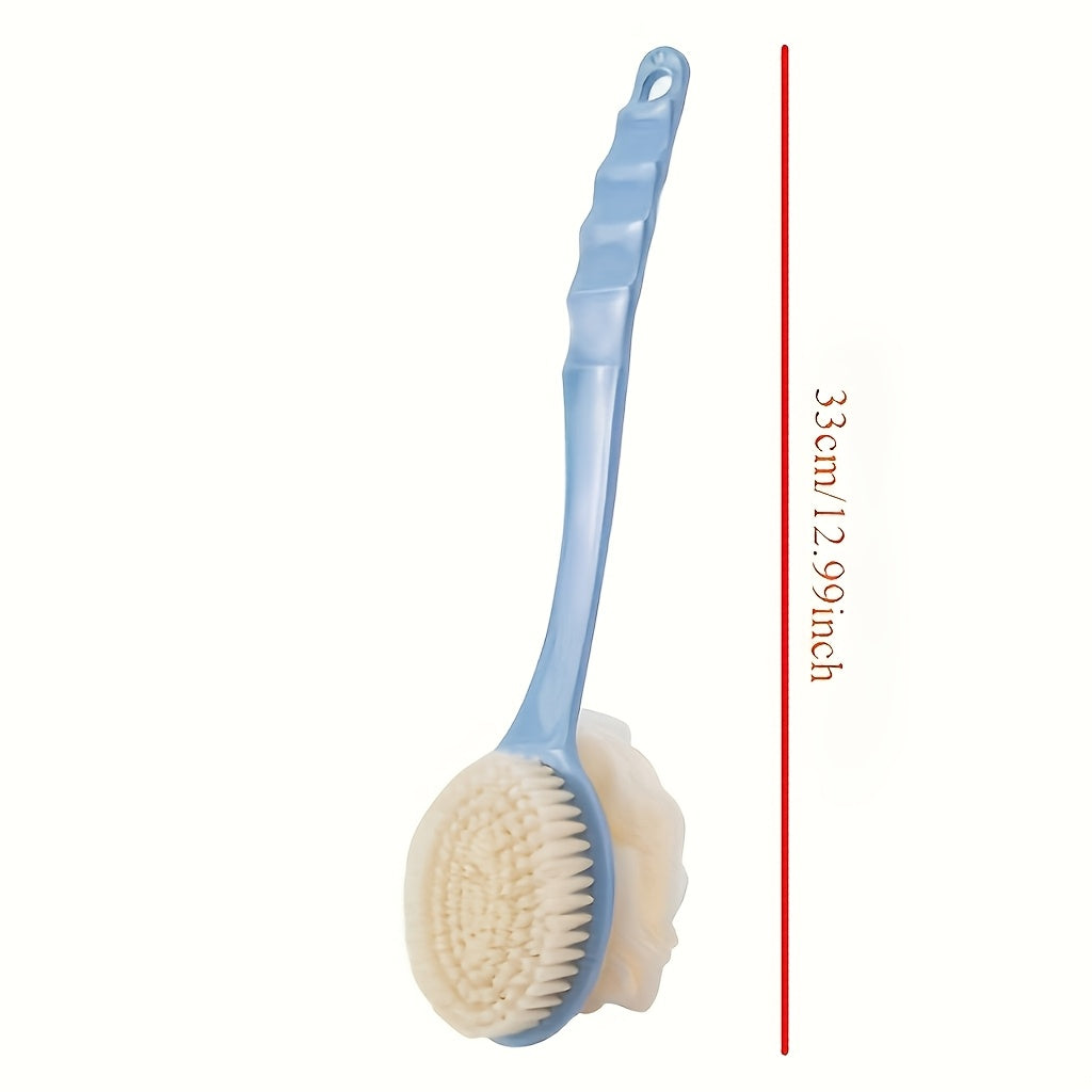 2-in-1 Dual-Head Shower Brush with Soft Loofah for Back Scrubbing - Battery-Free, Oil-Free, Melon Sponge