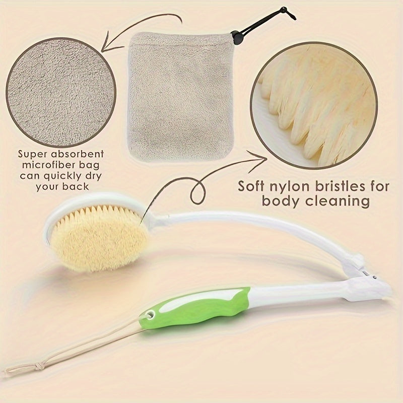 Telescopic Back Scrubber with Long Handle, 23.5 Inch, Foldable Body Brush, Soft Nylon Bristles, Easy-to-Use Bathing Accessory, with No Battery Required for Men, Women, and Seniors