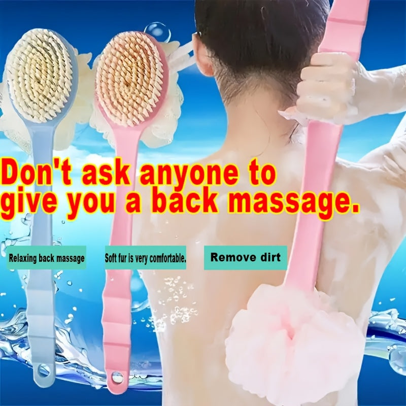 [2 Colors Optional]1pcs 2-In-1 Dual-Head Bath Brush with Soft Loofah for Back Scrubbing: Convenient And Fast