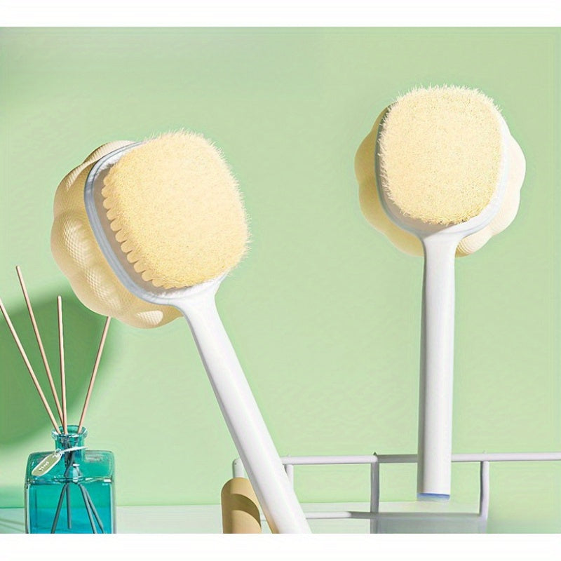 Upgraded Bath Body Brush with Dual-Sided Soft Bristles & Long Handle - Gentle Exfoliating Shower Massager for Wet/Dry Use, Ergonomic Design for Back, Legs, Arms, Sensitive Light Beige - Improves Circulation & Light Beige Health, Wet/Dry Brushing for