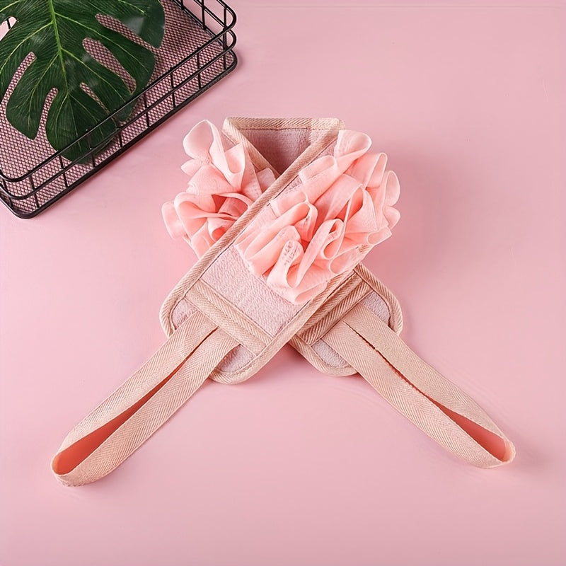 Back Scrubber & Body Washer - Double-Sided Exfoliating Shower Cloth with Long Handle Strap, Pastel Pink/teal/gray/, for Back, Arms, Legs, Feet - Bathroom Shower Essentials for Women & Men - Durable Polyester Body Scrubber, Back Scrubber for Shower,