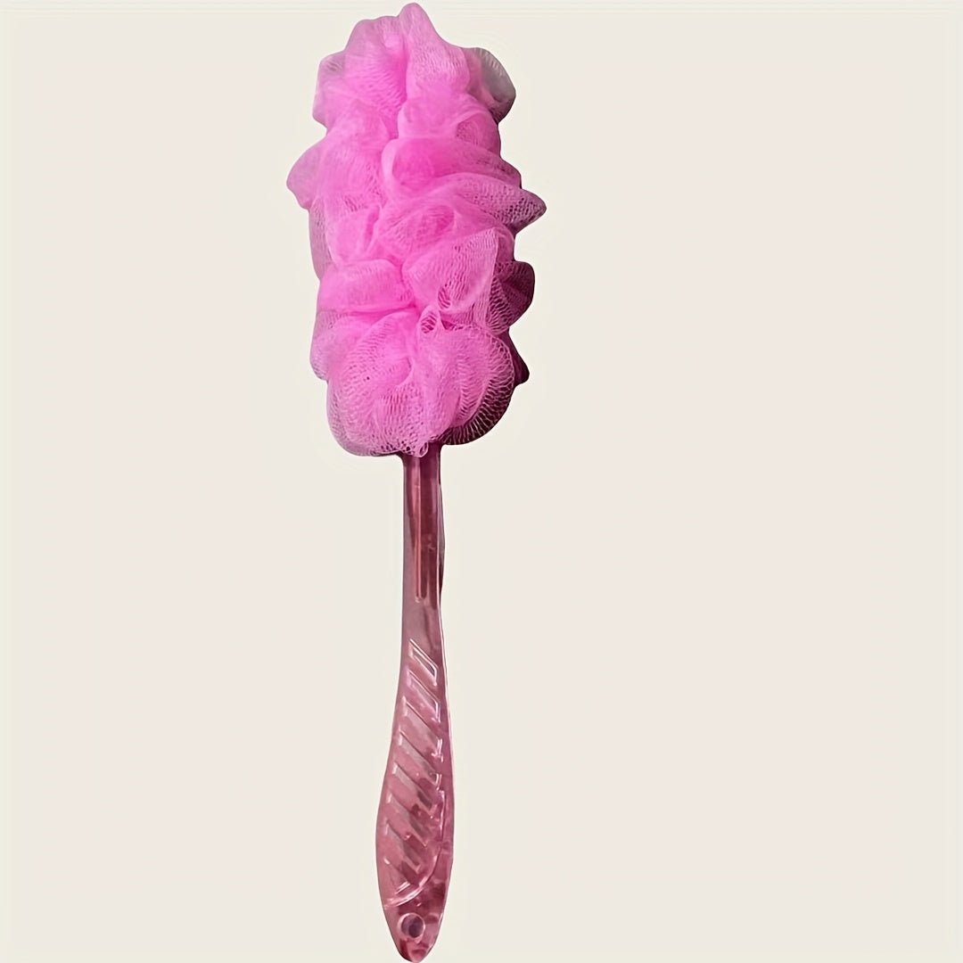 1pc Long Handle Bath Massager with Soft Flower Head - Pastel Colors (Pink, Blue, Green, Yellow, Purple) - Extended Reach Back Scratcher for Men & Women, Manual Body Rub Tool for Spa & Home Use, No Batteries/Electricity, Durable Bath Accessory, Fluffy