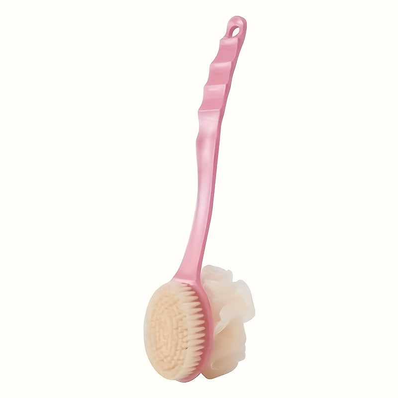 [2 Colors Optional]1pcs 2-In-1 Dual-Head Bath Brush with Soft Loofah for Back Scrubbing: Convenient And Fast