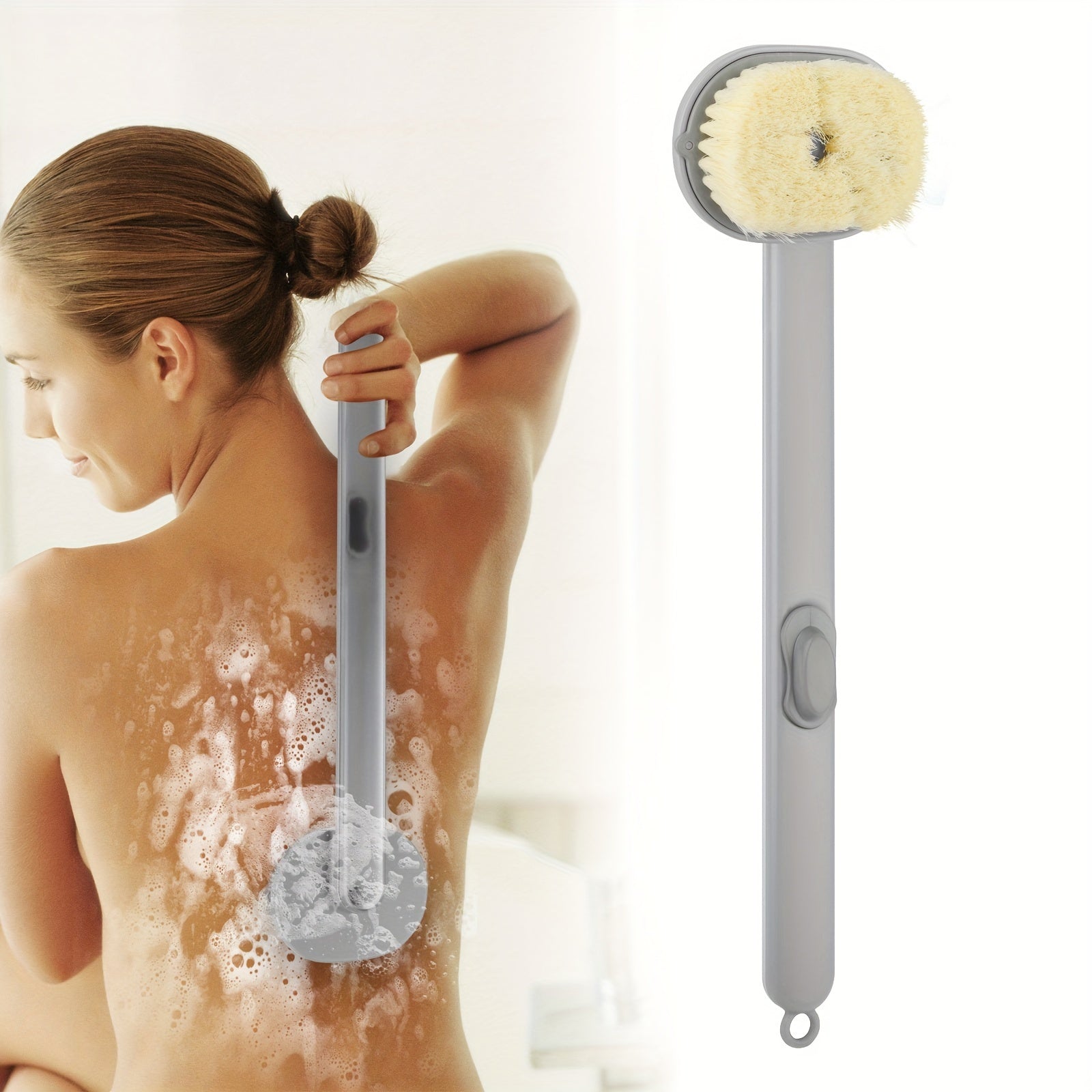 1pc Liquid Bath Brush, Exfoliating Shower Back Scrubber With Hanging Loop, Detachable Brush Head, Built-in Body Wash Reservoir, Ideal For Deep Clean & Massage