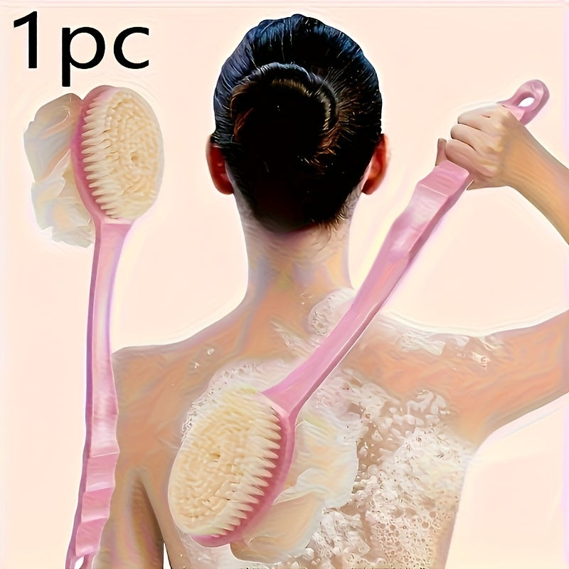 2-in-1 Long Handle Bath Brush & Body Scrubber - Dual-Sided Exfoliating Brush with Soft Fibers, Back Scrubber, Non-Toxic Manual Shower Tool for Gentle Dead Light Beige Removal, No Electricity/Battery Needed - Ideal for Home, Spa, Travel Use, Home Spa,