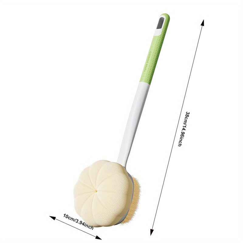 Upgraded Bath Body Brush with Dual-Sided Soft Bristles & Long Handle - Gentle Exfoliating Shower Massager for Wet/Dry Use, Ergonomic Design for Back, Legs, Arms, Sensitive Light Beige - Improves Circulation & Light Beige Health, Wet/Dry Brushing for