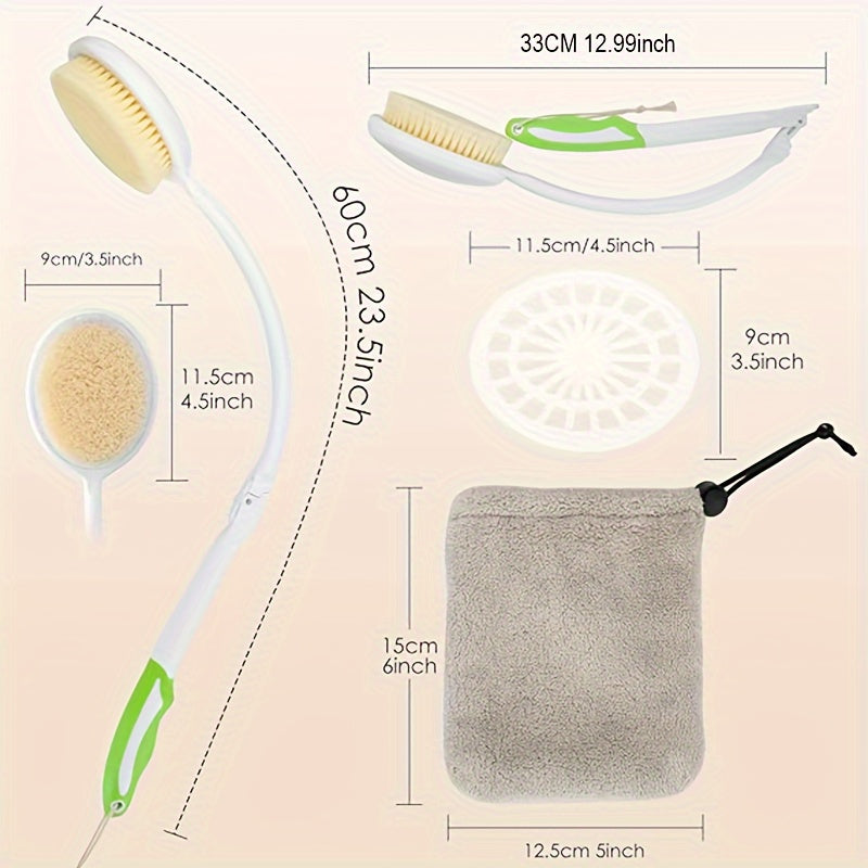Telescopic Back Scrubber with Long Handle, 23.5 Inch, Foldable Body Brush, Soft Nylon Bristles, Easy-to-Use Bathing Accessory, with No Battery Required for Men, Women, and Seniors