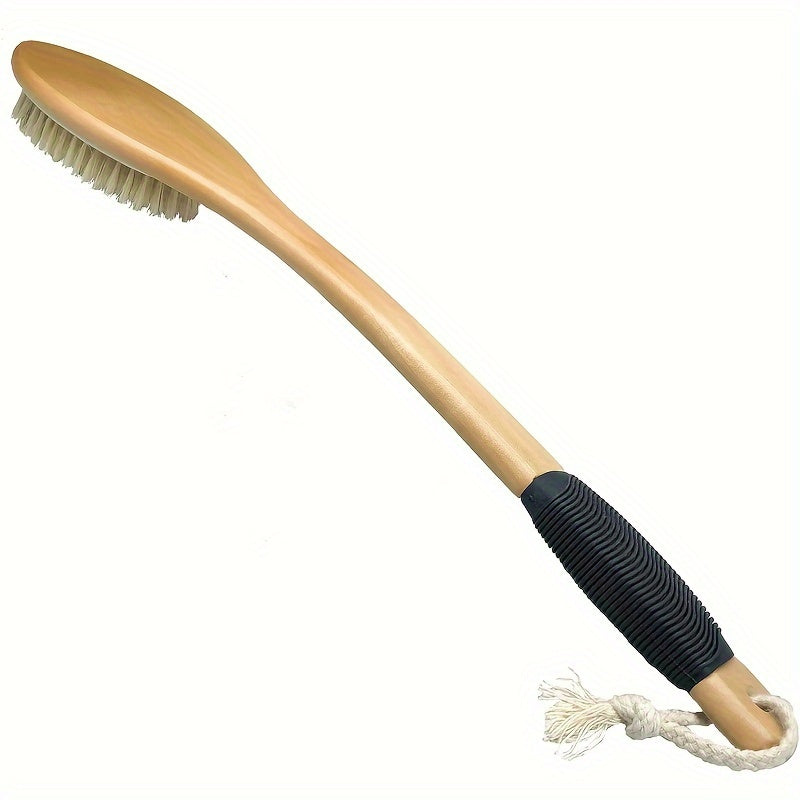 Ergonomic Bath Brush with Long Handle - Natural Soft Exfoliating Scrubber for Wet Or Dry Use, Non-Slip Grip