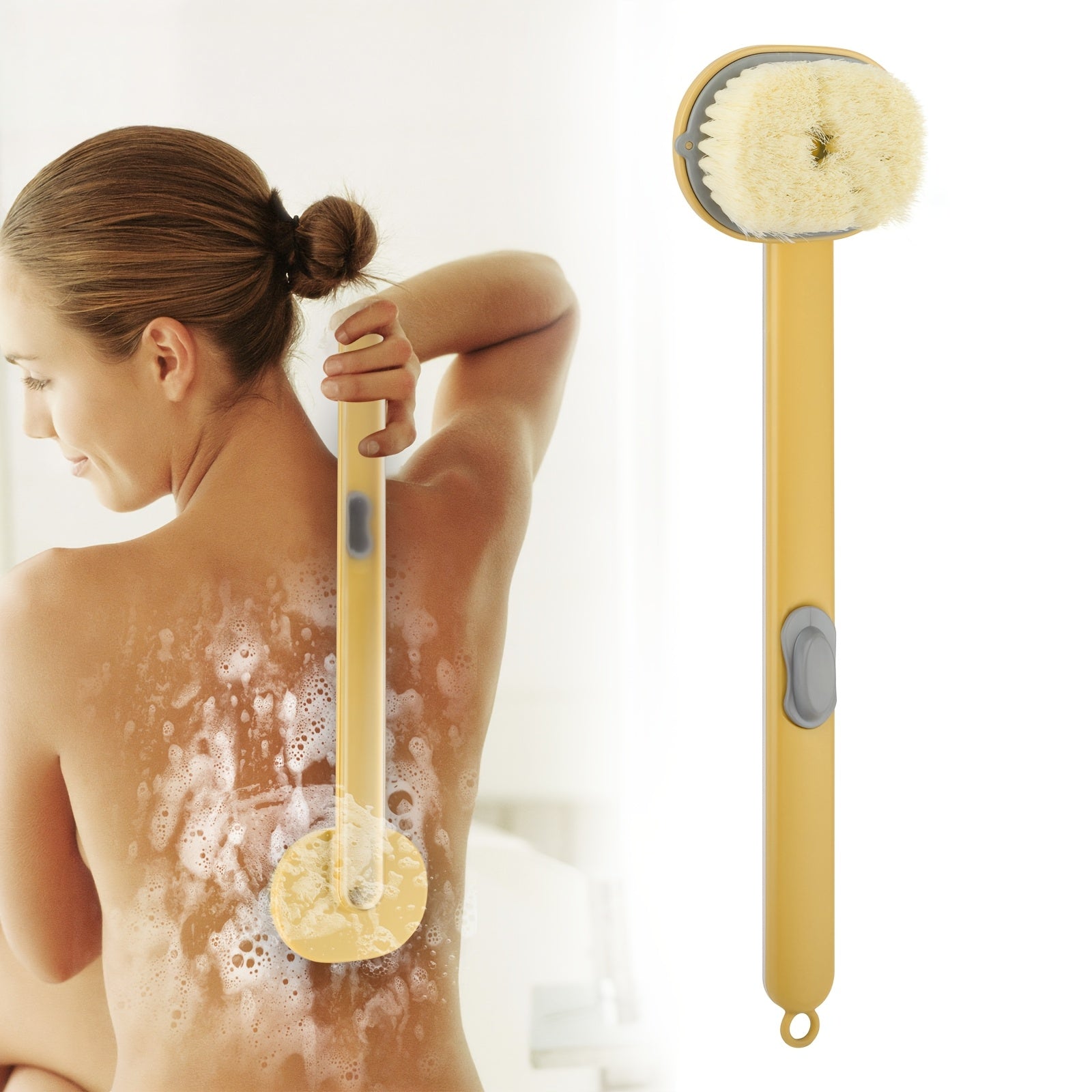 1pc Liquid Bath Brush, Exfoliating Shower Back Scrubber With Hanging Loop, Detachable Brush Head, Built-in Body Wash Reservoir, Ideal For Deep Clean & Massage