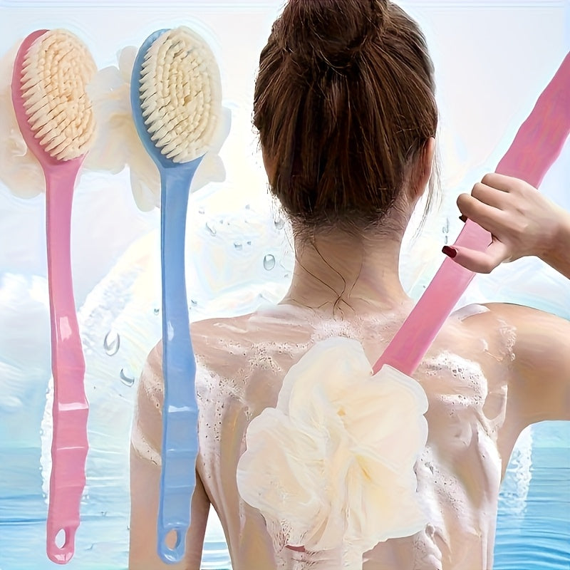 [2 Colors Optional]1pcs 2-In-1 Dual-Head Bath Brush with Soft Loofah for Back Scrubbing: Convenient And Fast