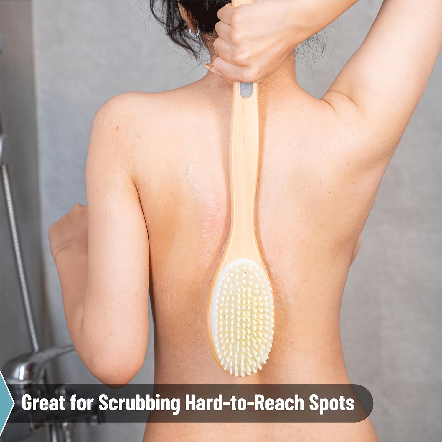 Dual-Sided Bath Brush with a Long Handle - Brown Bristle Body Scrubber, Removes Dead Skin, Softens Skin, Deep Cleanses, Non-Absorbent, Suitable for Lotion Application, No Power Required, Usable in All Four Seasons.
