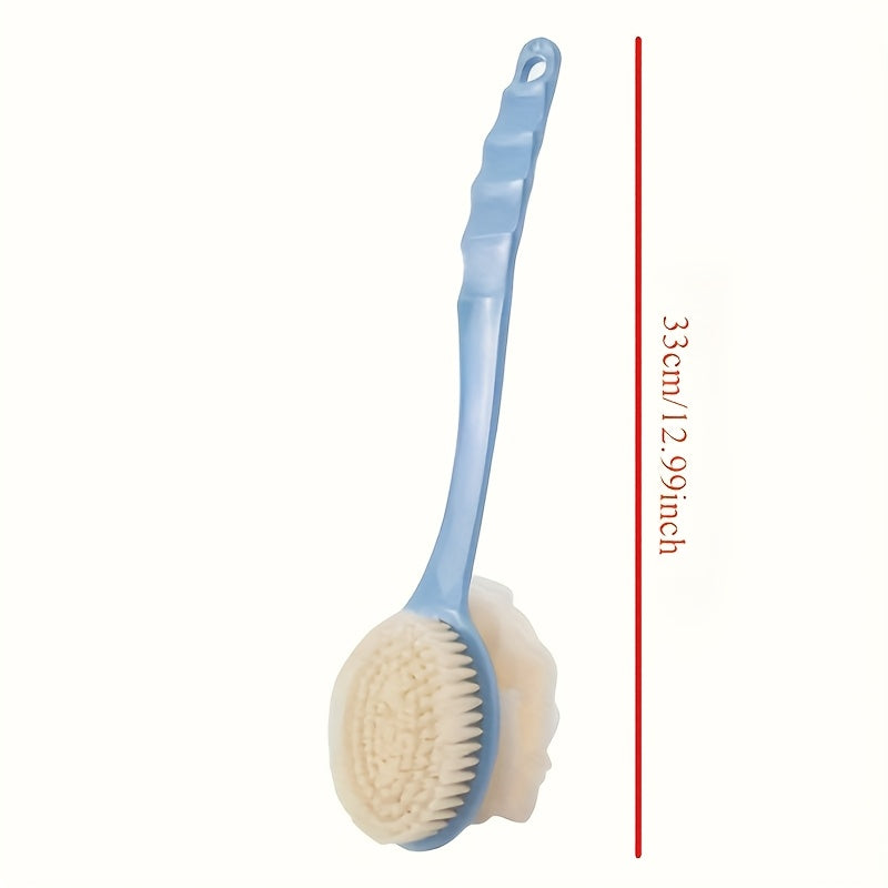 [2 Colors Optional]1pcs 2-In-1 Dual-Head Bath Brush with Soft Loofah for Back Scrubbing: Convenient And Fast