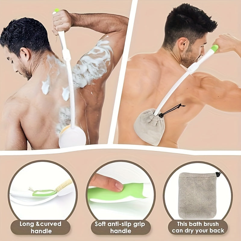 Telescopic Back Scrubber with Long Handle, 23.5 Inch, Foldable Body Brush, Soft Nylon Bristles, Easy-to-Use Bathing Accessory, with No Battery Required for Men, Women, and Seniors