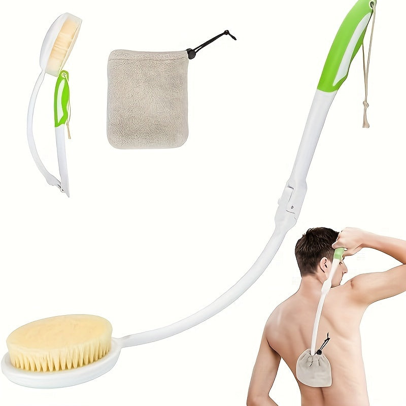 Telescopic Back Scrubber with Long Handle, 23.5 Inch, Foldable Body Brush, Soft Nylon Bristles, Easy-to-Use Bathing Accessory, with No Battery Required for Men, Women, and Seniors