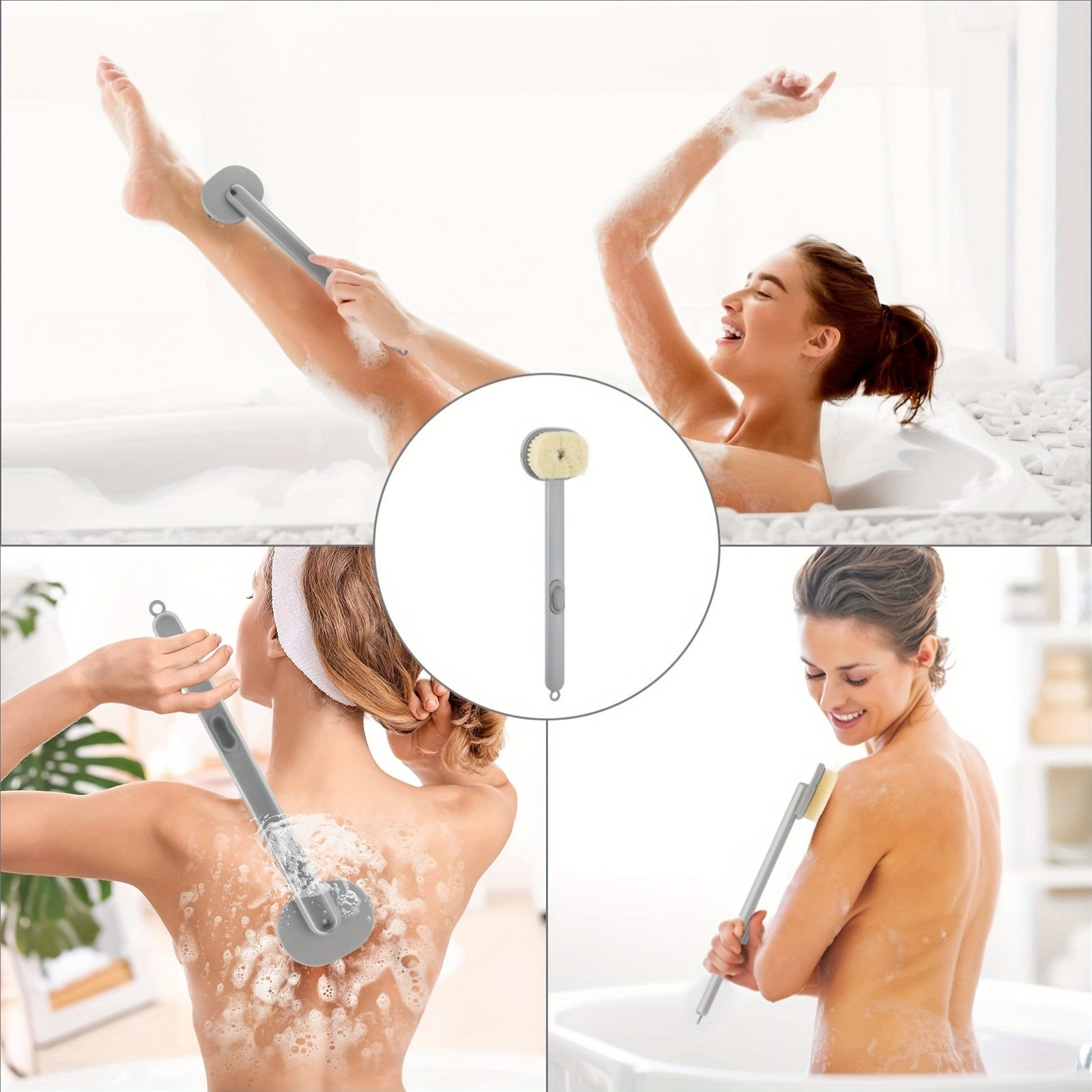 1pc Liquid Bath Brush, Exfoliating Shower Back Scrubber With Hanging Loop, Detachable Brush Head, Built-in Body Wash Reservoir, Ideal For Deep Clean & Massage