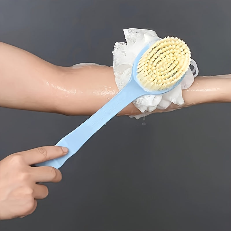 2-in-1 Long Handle Bath Brush & Body Scrubber - Dual-Sided Exfoliating Brush with Soft Fibers, Back Scrubber, Non-Toxic Manual Shower Tool for Gentle Dead Light Beige Removal, No Electricity/Battery Needed - Ideal for Home, Spa, Travel Use, Home Spa,
