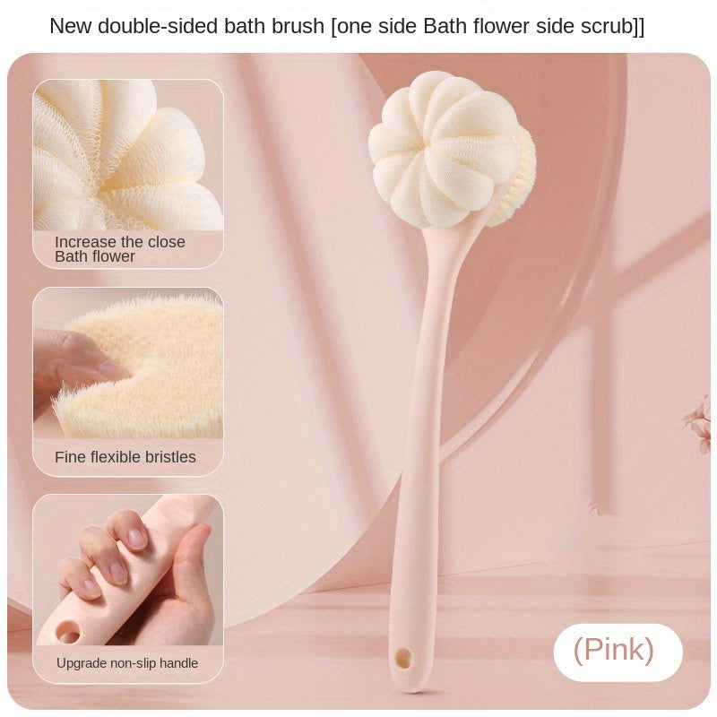 Home bathroom shower brush with long handle and soft bristles for back scrubbing; can be hung on the wall, Shower Back Scrub Brush, Body Brush for Shower, Bath Brush Two Side, Shower Sponge with Handle, Bath Mat, Shower Scrubber, Bath Accessory, Ergonomic